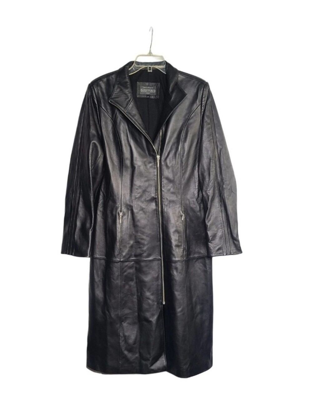 Vintage Womens Asymmetrical Leather Matrix Trench Coat 12 Black Vampire Gothic